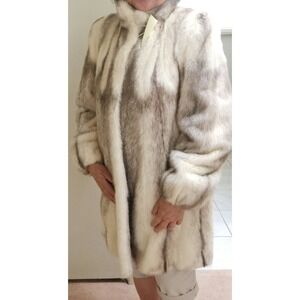 Vintage Luxury Real Mink Fur Coat Charcoal Stripe Cream Mid Length Size M/L